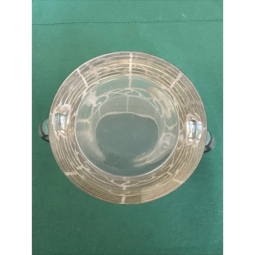 Antique Silver Overlay Glass Sugar Dish